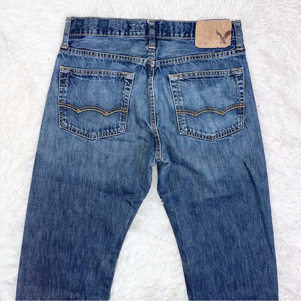 AMERICAN EAGLE Men’s Relaxed Straight Dark Wash Blue Denim Jeans 30 - Picture 7 of 9
